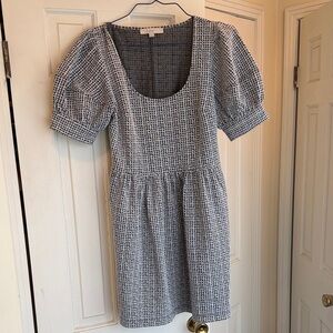 LOFT Blue and White Puff Sleeve Mini Dress